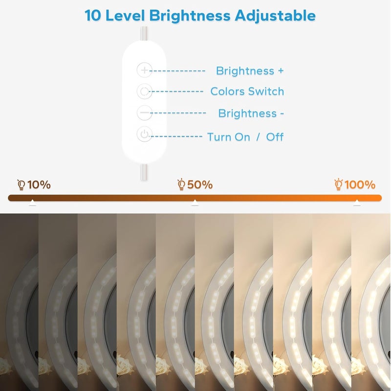 Bairth LED Vanity Lights for Mirror, 16ft Makeup Strip Light, 3000K 4000K 6000K & 10 Level Brightness Adjustable, USB Cable, Hollywood Mirror Light Stick-On for Makeup Dressing Room Bathroom Bedroom - Image 3